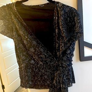 Madewell floral black front tie, blouse, size small